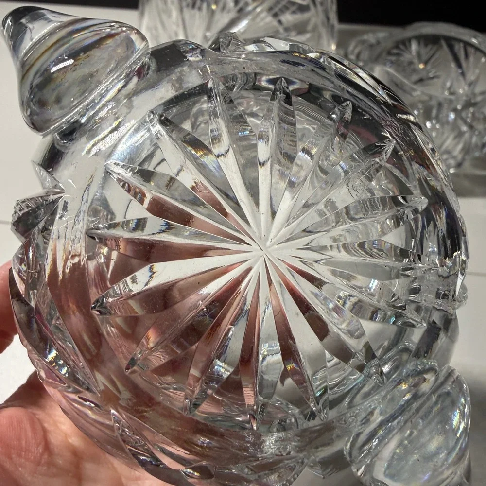 American Brilliant Vintage Pinwheel Cut Crystal Decanter Set Creamer Sugar Bowl